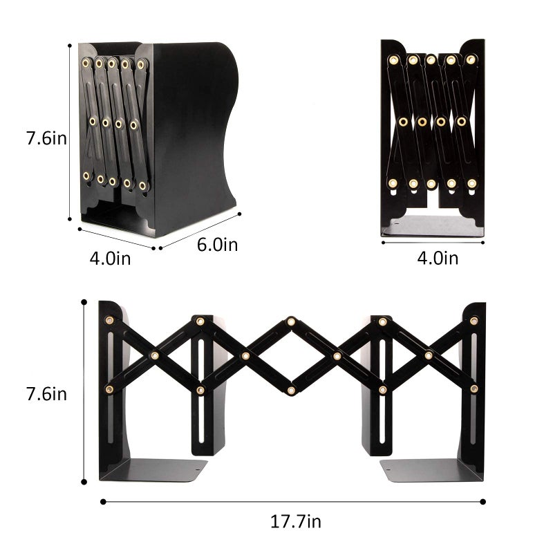 Aobopar Adjustable Book Ends, Metal Bookends for Heavy Books, Desk Book Holder for Shelves, Book Organizer for Desk, Suitable for Office, Home and School Use (Black) - Image 3